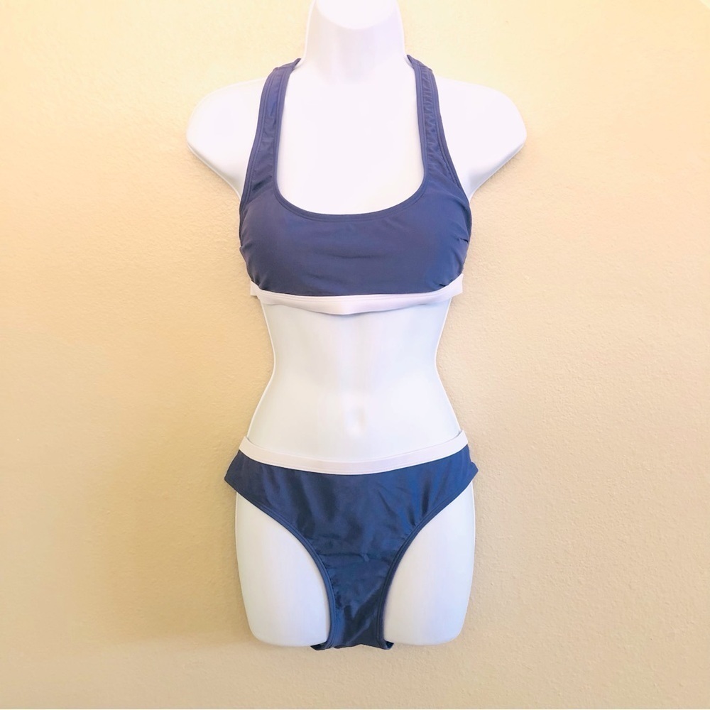 Cupshe Roaming River Sporty Back Bralette & Banded Hipster Bikini Set Size  M/L